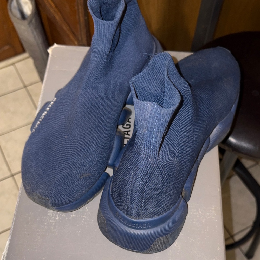 Balenciaga Navy Knit Sneakers